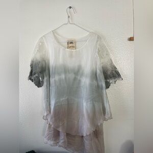 Knox Rose Gray Ombre Lace Sleeve Blouse